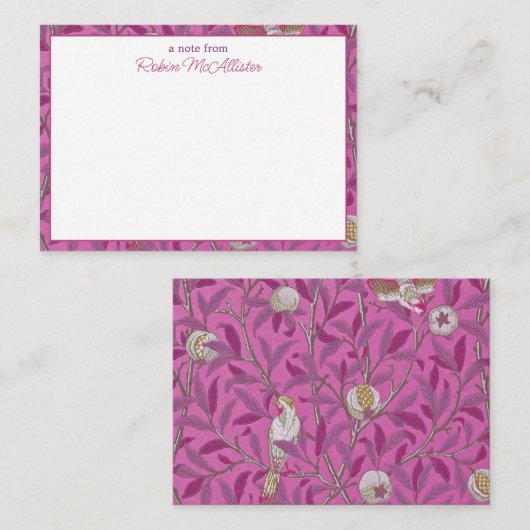 William Morris, Hot Pink Birds en Pommegrenates Notitiekaartje (Voorkant / Achterkant)