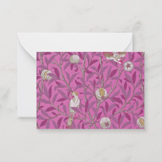 William Morris, Hot Pink Birds en Pommegrenates Notitiekaartje (Achterkant)