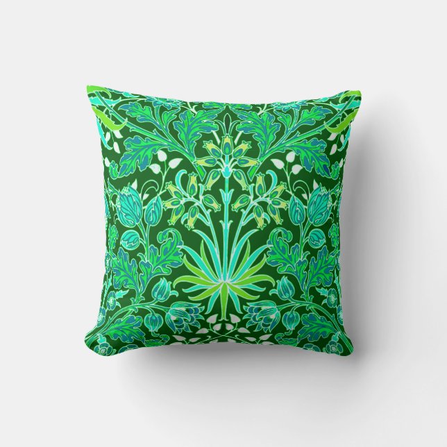 William Morris Hyacint Print, Smaragdgroen Kussen (Voorkant)