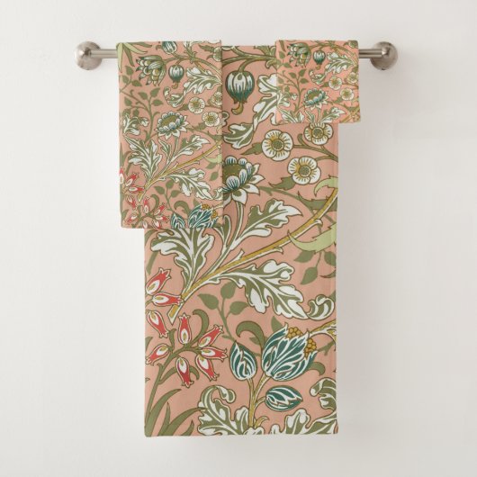 William Morris Hyacinth Flower Roos Art Bad Handdoek (Insitu)