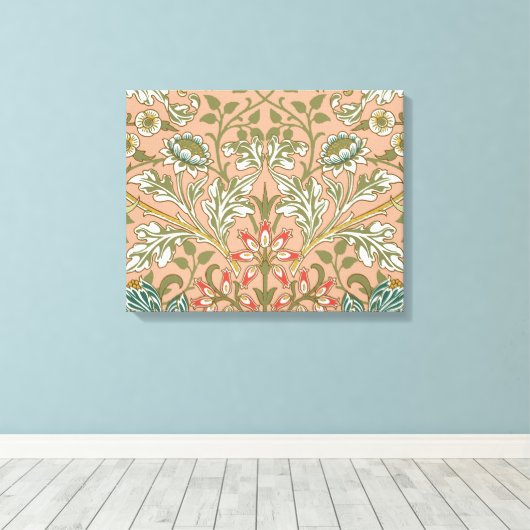 William Morris Hyacinth Flower Roos Art Canvas Afdruk (Insitu (Houten vloer))