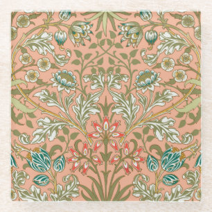 William Morris Hyacinth Patroon Stof Roze Glazen Onderzetter