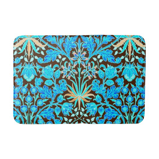 William Morris Hyacinth Print, Aqua en Brown Badmat (Voorkant)