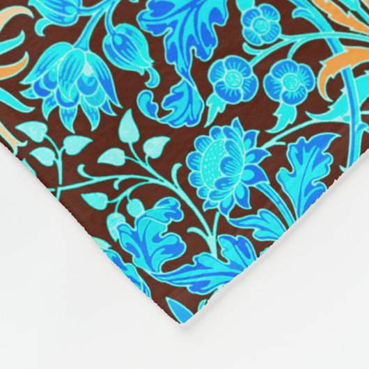 William Morris Hyacinth Print, Aqua en Brown Fleece Deken (Hoek)