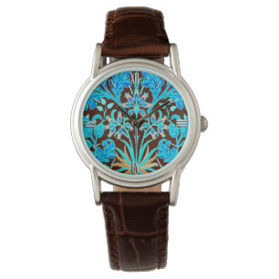 William Morris Hyacinth Print, Aqua en Brown Horloge
