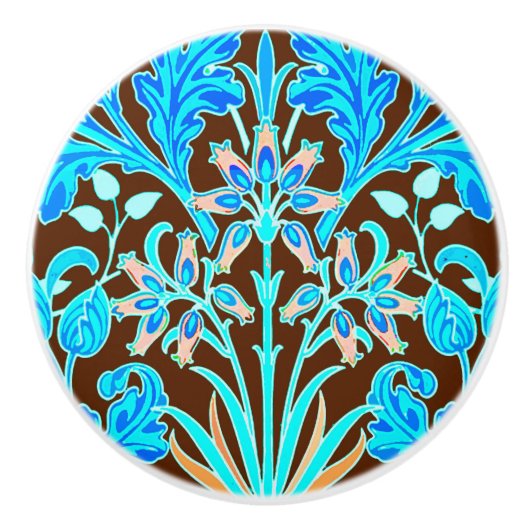 William Morris Hyacinth Print, Aqua en Brown Keramische Knop (Voorkant)