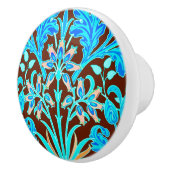 William Morris Hyacinth Print, Aqua en Brown Keramische Knop (Rechts)