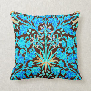 William Morris Hyacinth Print, Aqua en Brown Kussen
