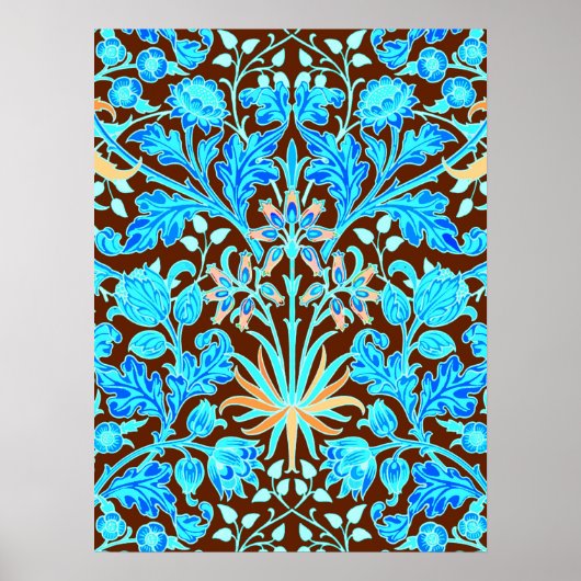 William Morris Hyacinth Print, Aqua en Brown Poster (Voorkant)