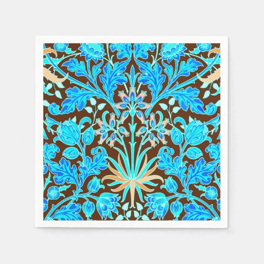 William Morris Hyacinth Print, Aqua en Brown Servetten (Voorkant)