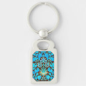 William Morris Hyacinth Print, Aqua en Brown Sleutelhanger (Voorkant)