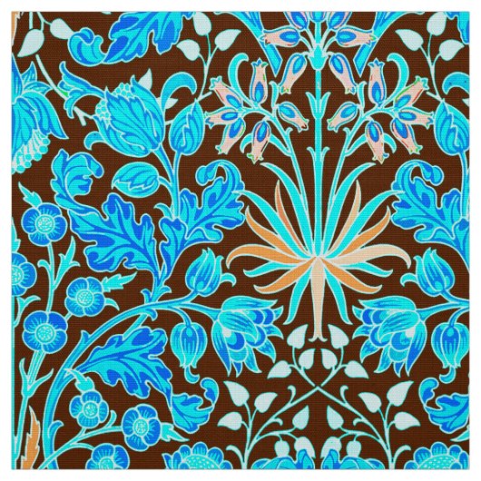 William Morris Hyacinth Print, Aqua en Brown Stof (Swatch)