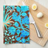 William Morris Hyacinth Print, Aqua en Brown Theedoek (Quarter Fold)