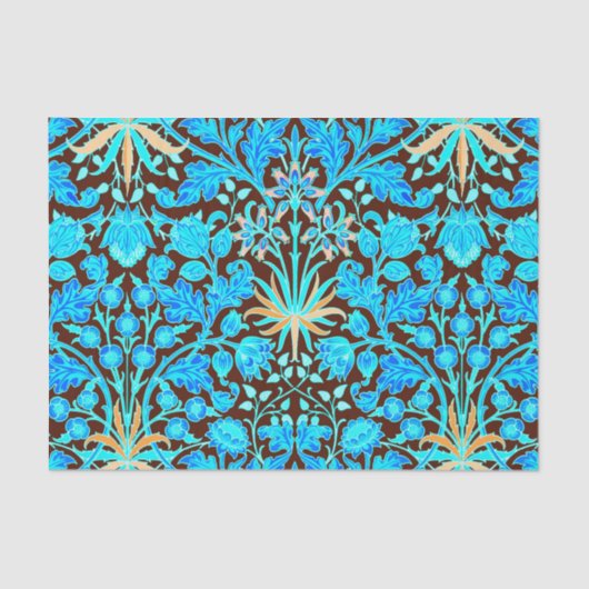 William Morris Hyacinth Print, Aqua en Brown Tissuepapier (Voorkant)