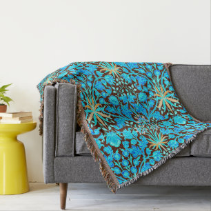 William Morris Hyacinth Print, Aqua en Bruin Deken