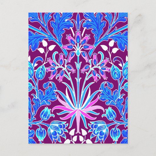 William Morris Hyacinth Print, Aqua en Paars Briefkaart (Voorkant)