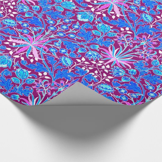 William Morris Hyacinth Print, Aqua en Paars Cadeaupapier (Hoek)