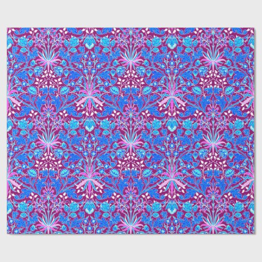 William Morris Hyacinth Print, Aqua en Paars Cadeaupapier (Vlak)