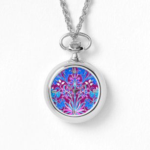 William Morris Hyacinth Print, Aqua en Paars Horloge
