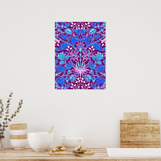 William Morris Hyacinth Print, Aqua en Paars Poster (Keuken)