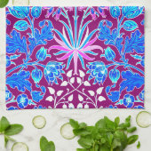 William Morris Hyacinth Print, Aqua en Paars Theedoek (Gevouwen)