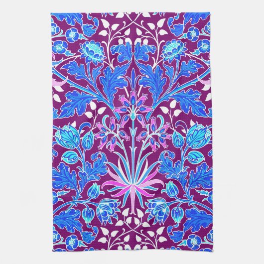 William Morris Hyacinth Print, Aqua en Paars Theedoek (Verticaal)
