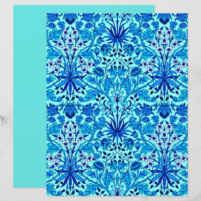 William Morris Hyacinth Print, Aqua en Turquoise (Voorkant / Achterkant)
