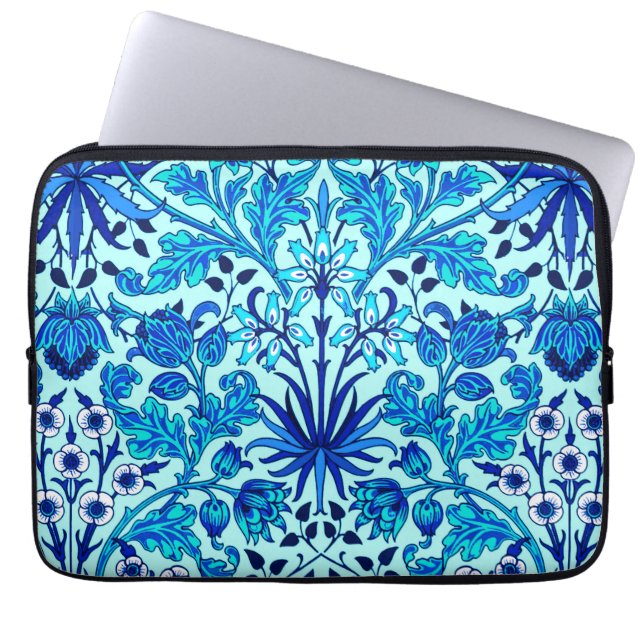William Morris Hyacinth Print, Aqua en Turquoise Laptop Sleeve (Voorkant)