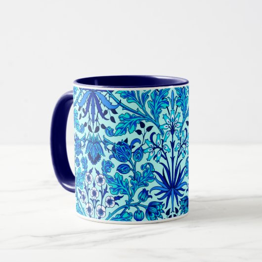William Morris Hyacinth Print, Aqua en Turquoise Mok (Voorkant links)