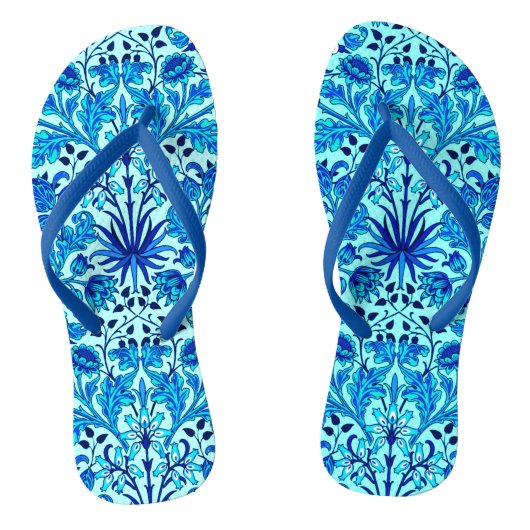 William Morris Hyacinth Print, Aqua en Turquoise Teenslippers (Voetbed)