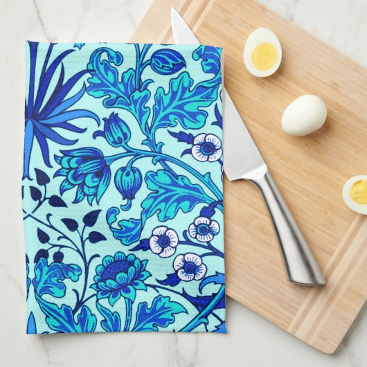 William Morris Hyacinth Print, Aqua en Turquoise Theedoek (Quarter Fold)