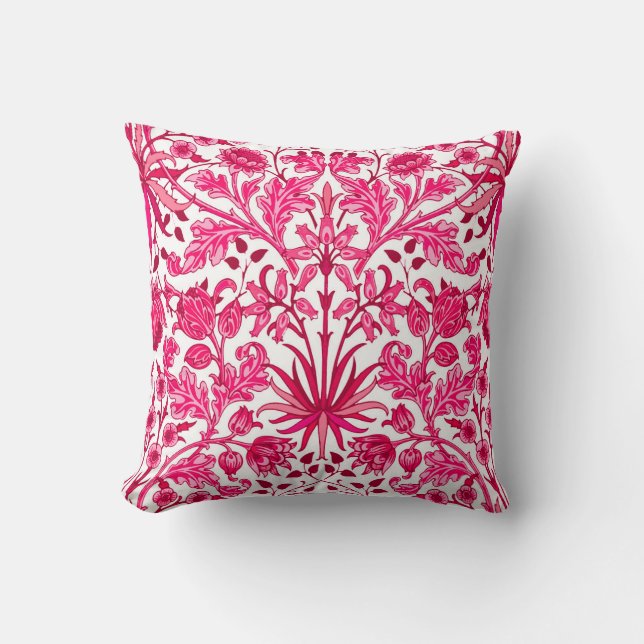 William Morris Hyacinth Print, Bourgogne en roze Kussen (Voorkant)