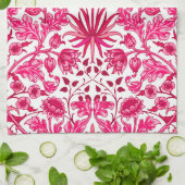 William Morris Hyacinth Print, Bourgogne en roze Theedoek (Gevouwen)