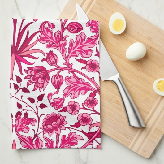 William Morris Hyacinth Print, Bourgogne en roze Theedoek (Quarter Fold)