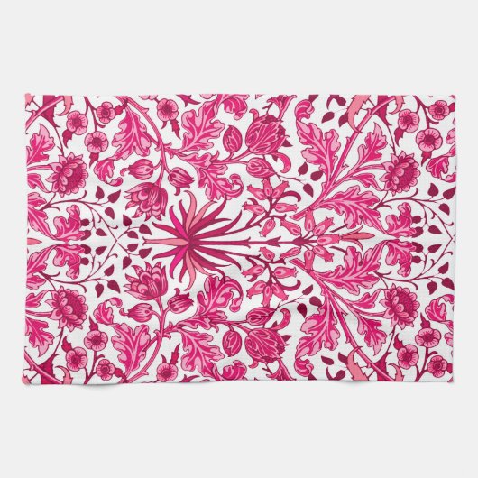 William Morris Hyacinth Print, Bourgogne en roze Theedoek (Horizontaal)