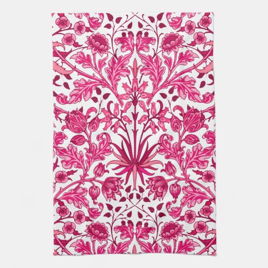 William Morris Hyacinth Print, Bourgogne en roze Theedoek (Verticaal)