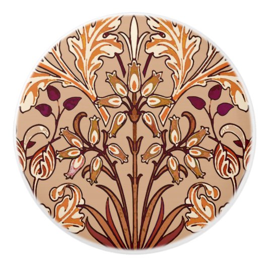 William Morris Hyacinth Print, Brown en Beige Keramische Knop (Voorkant)