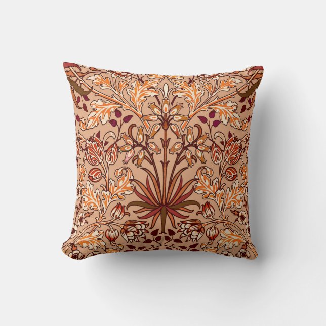 William Morris Hyacinth Print, Brown en Beige Kussen (Voorkant)