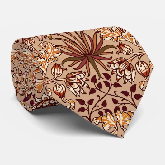 William Morris Hyacinth Print, Brown en Beige Stropdas (Opgerold)