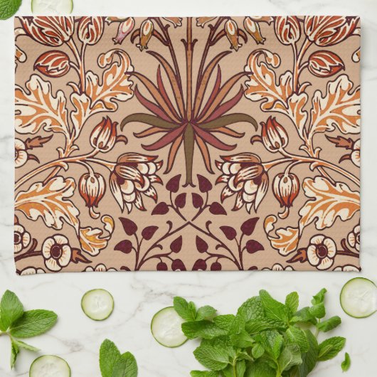 William Morris Hyacinth Print, Brown en Beige Theedoek (Gevouwen)