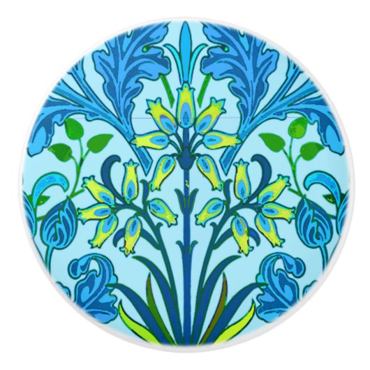 William Morris Hyacinth Print, Cerulean Blue Keramische Knop (Voorkant)