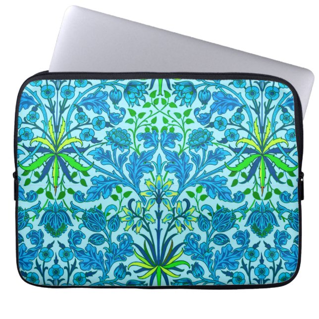 William Morris Hyacinth Print, Cerulean Blue Laptop Sleeve (Voorkant)