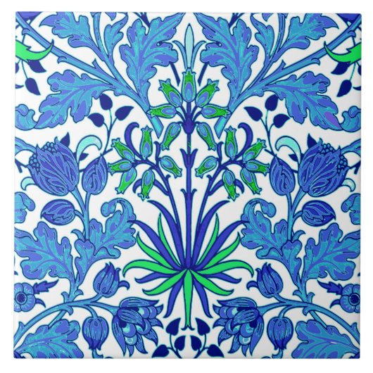 William Morris Hyacinth Print, Cerulean Blue Tegeltje (Voorkant)