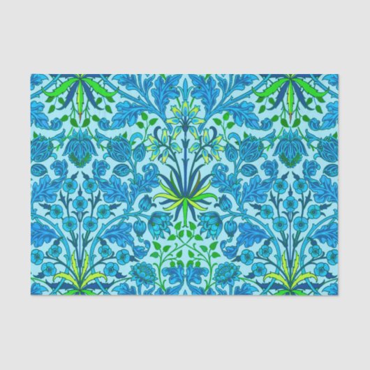 William Morris Hyacinth Print, Cerulean Blue Tissuepapier (Voorkant)