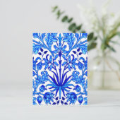 William Morris Hyacinth Print, Cobalt Blue en Whit Briefkaart (Staand voorkant)