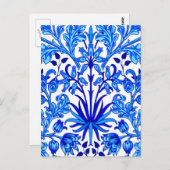 William Morris Hyacinth Print, Cobalt Blue en Whit Briefkaart (Voorkant / Achterkant)