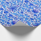 William Morris Hyacinth Print, Cobalt Blue en Whit Cadeaupapier (Hoek)