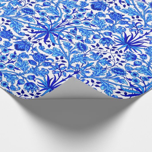 William Morris Hyacinth Print, Cobalt Blue en Whit Cadeaupapier (Hoek)