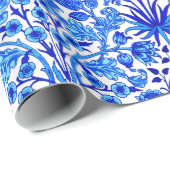 William Morris Hyacinth Print, Cobalt Blue en Whit Cadeaupapier (Rol Hoek)