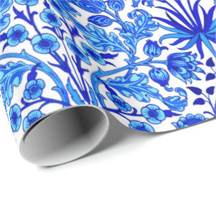 William Morris Hyacinth Print, Cobalt Blue en Whit Cadeaupapier
